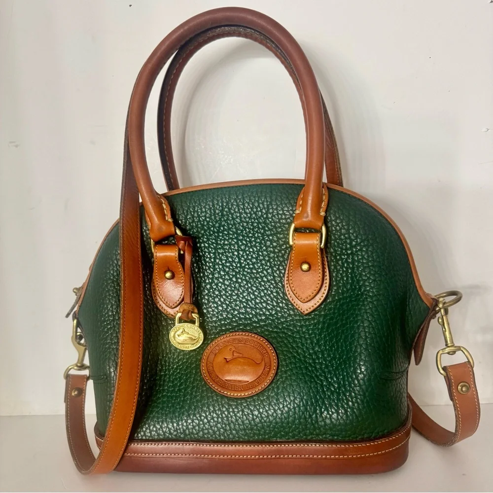 Dooney & Bourke AWL Zip Dome Satchel Forest Green British Tan Leather Bag USA